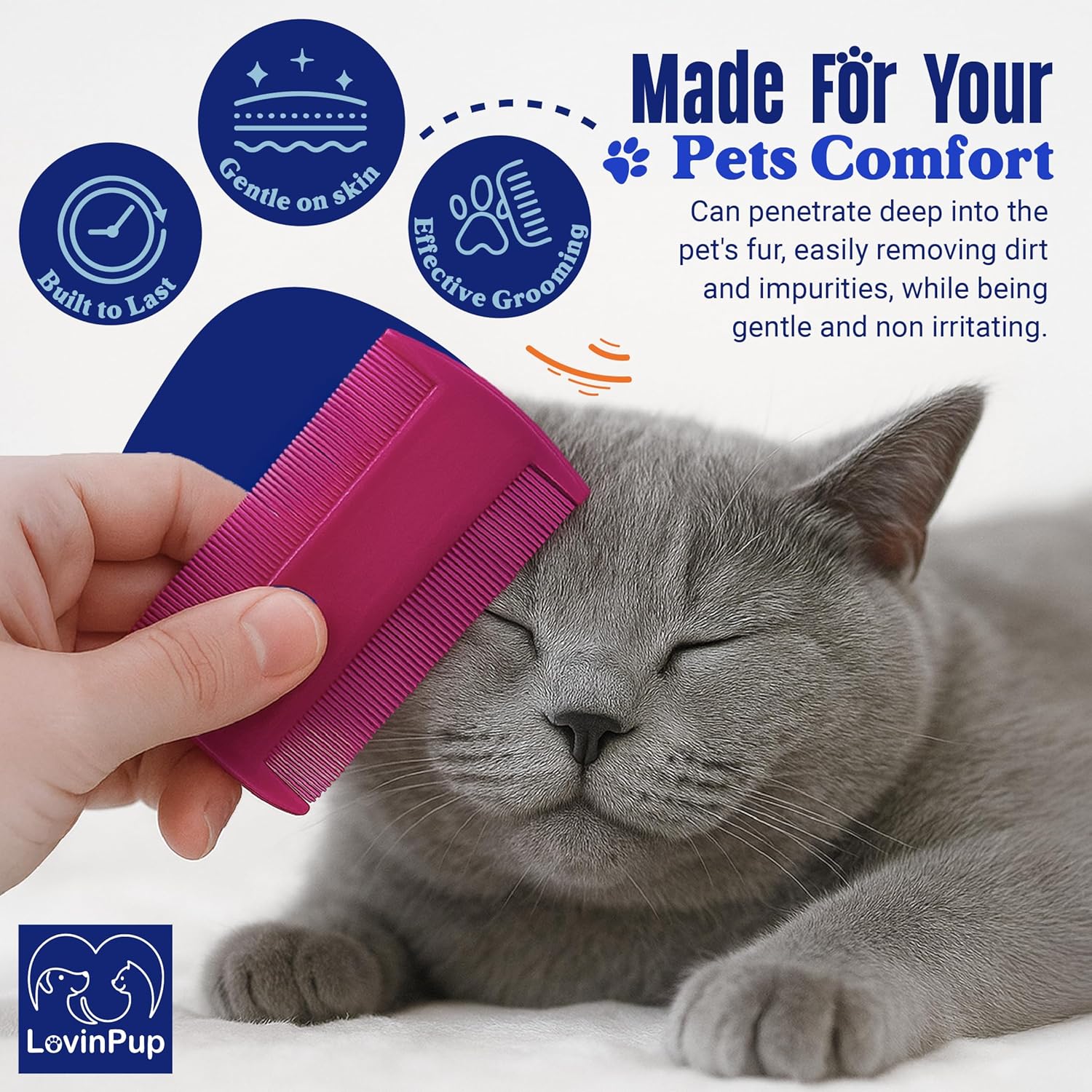 Pet Flea Comb for Dogs & Cats (3-Pack) – Fleas, Loose Fur & Tick Removal Tool for Cats & Dogs – Gentle & Durable Fine-Tooth Pet Hair Comb for Comfortable, Clean Coat Care - Image 4