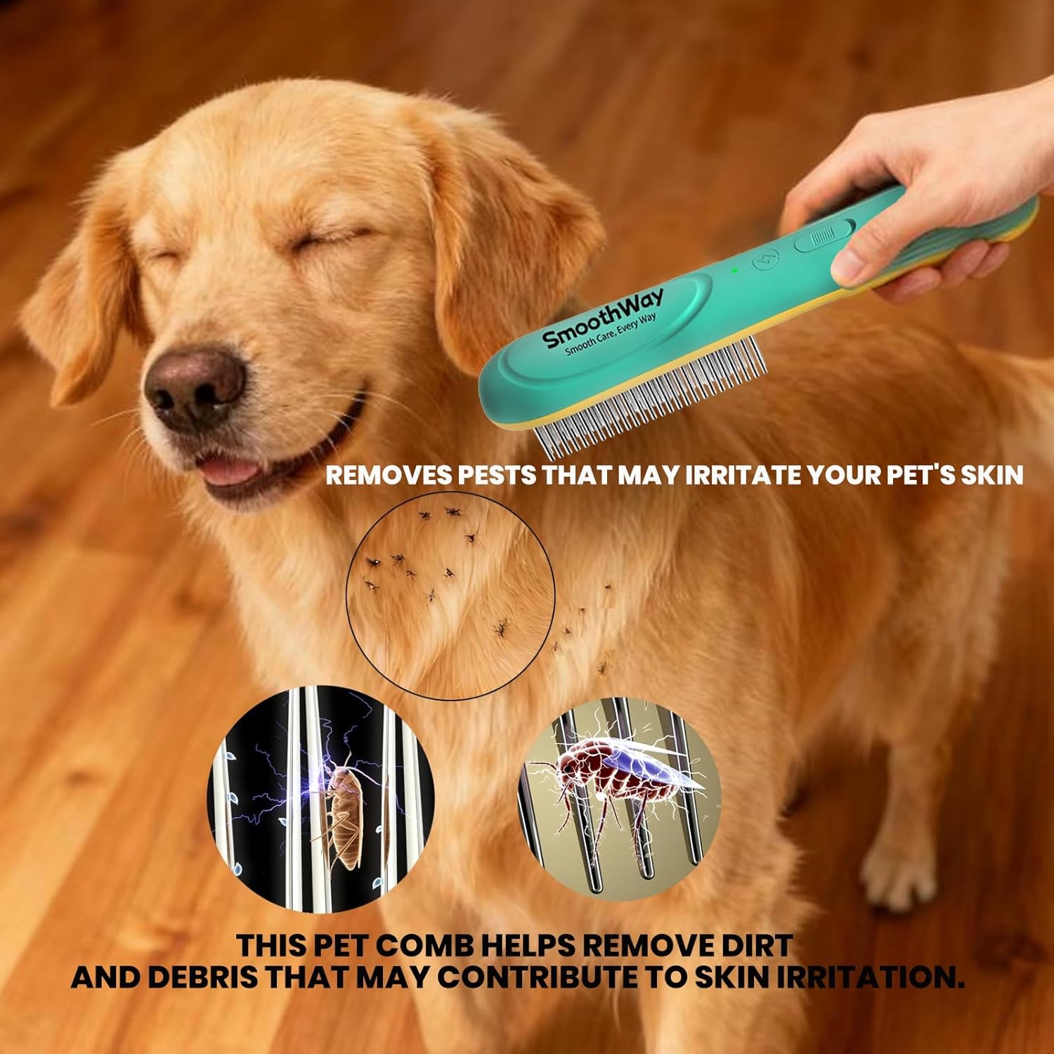 Professional Flea Comb for Long Haired Dogs & Cats - 3-Row Stainless Steel Dematting Tool with Negative Ions | Detangling Comb for Poodles Includes Cleaning Brush - Image 5