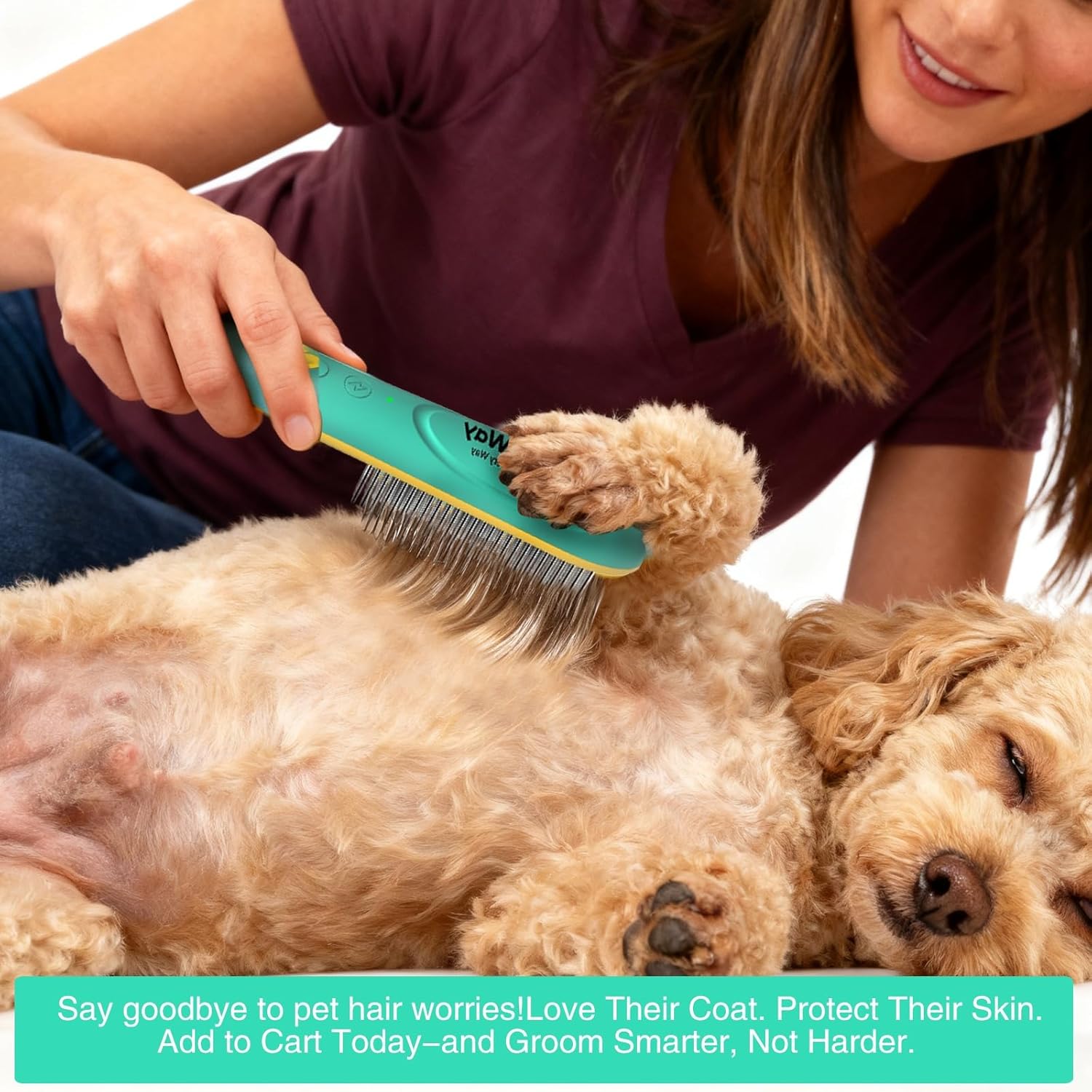 Professional Flea Comb for Long Haired Dogs & Cats - 3-Row Stainless Steel Dematting Tool with Negative Ions | Detangling Comb for Poodles Includes Cleaning Brush - Image 3