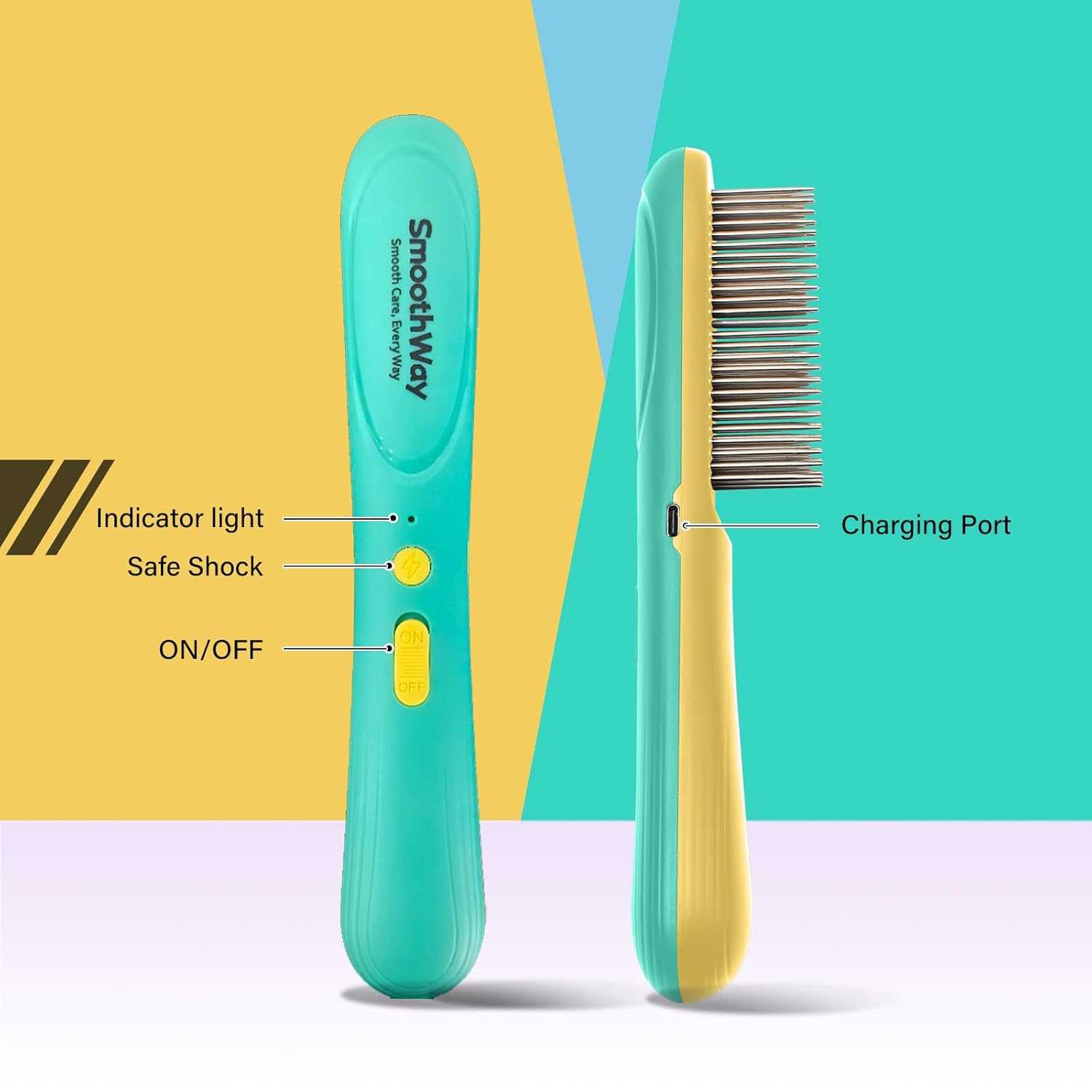 Professional Flea Comb for Long Haired Dogs & Cats - 3-Row Stainless Steel Dematting Tool with Negative Ions | Detangling Comb for Poodles Includes Cleaning Brush - Image 2