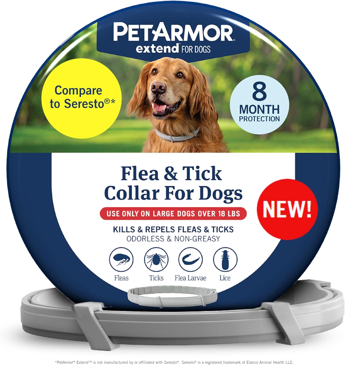 PetArmor Extend Large Dog Flea and Tick Treatment & Prevention, Collar for Large Dogs Above 18 lbs., 8 Months of Protection, Odorless & Non-Greasy, Waterproof, Kills Fleas, Ticks, and Larvae, 1 Count - 1