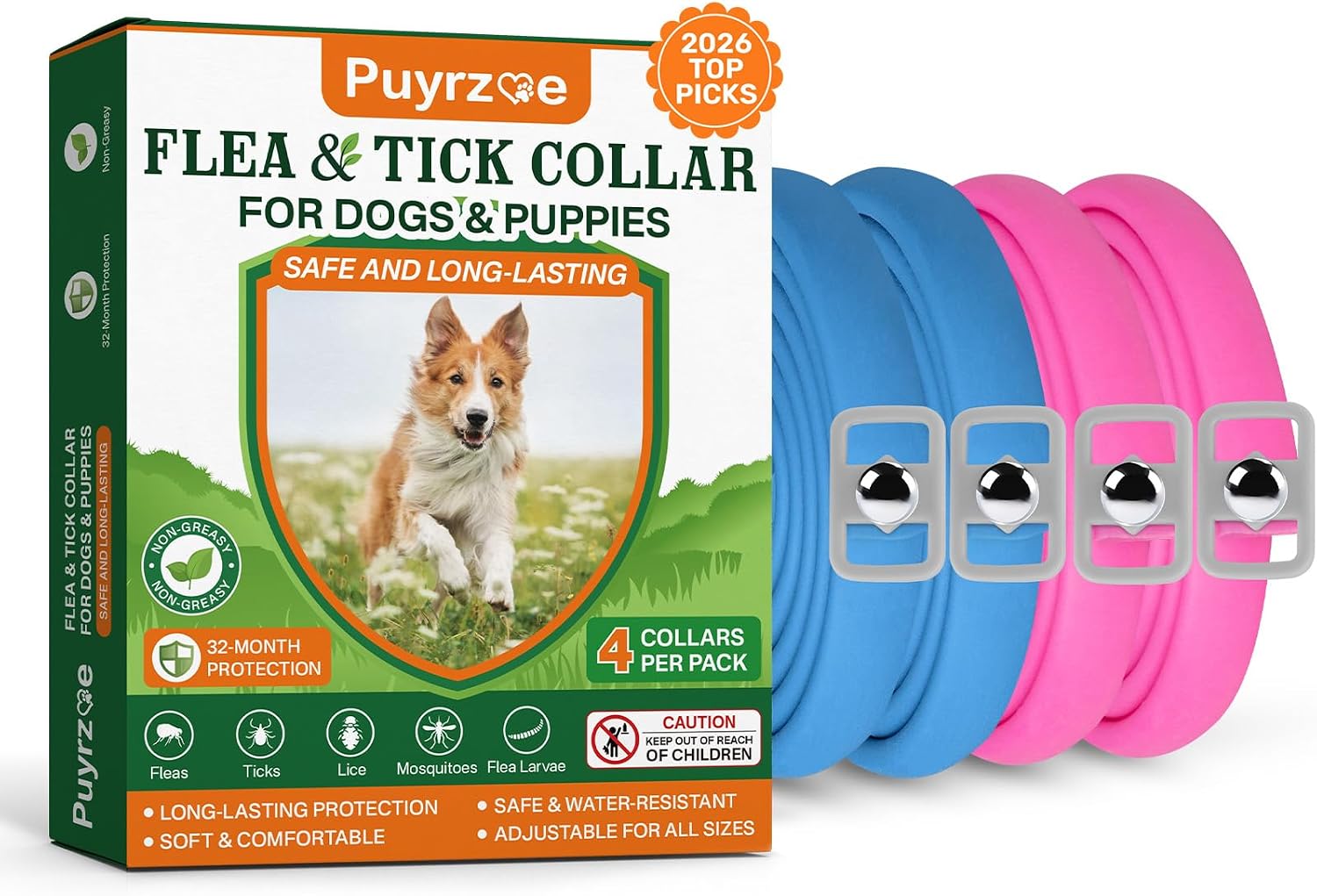 Puyrzoe Flea and Tick Prevention for Dogs, 4 Pack Flea Collar for Dogs - 1