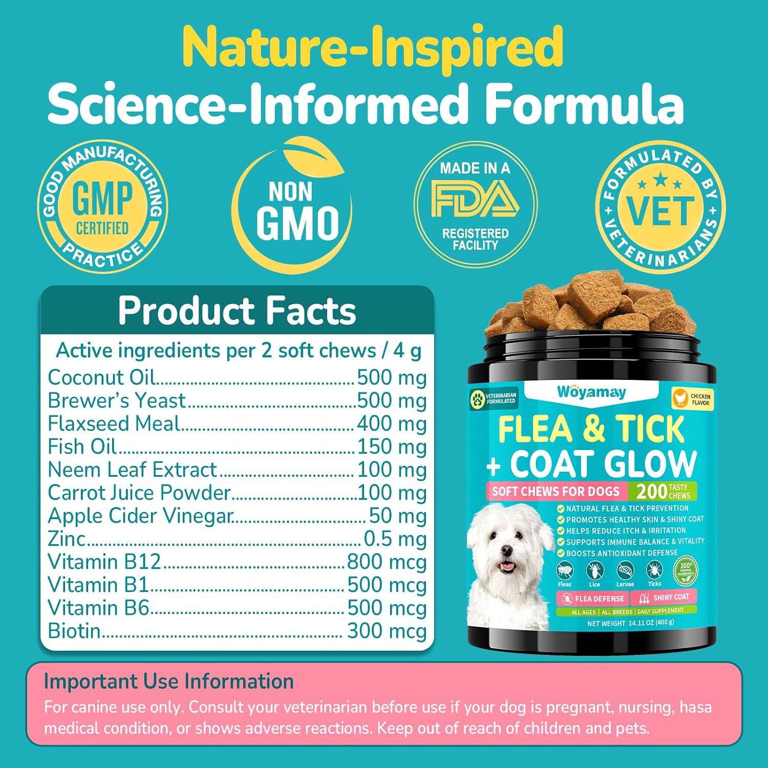 Woyamay Flea and Tick Prevention for Dogs, Soft Chews, Chicken Flavor - Image 3